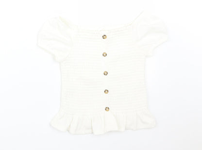 Preloved M&S Girls White  Polyester Basic T-Shirt Size 6-7 Years Off the Shoulder - Front