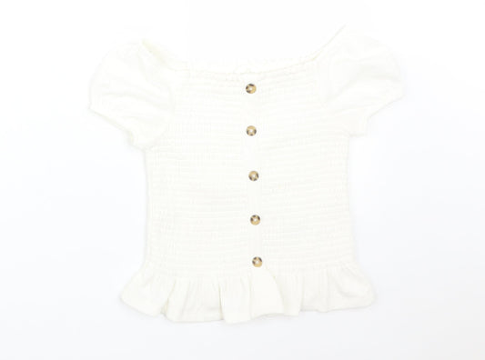 M&S Girls White  Polyester Basic T-Shirt Size 6-7 Years Off the Shoulder