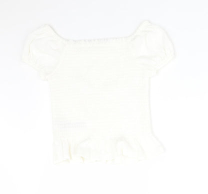 Preloved M&S Girls White  Polyester Basic T-Shirt Size 6-7 Years Off the Shoulder - Back
