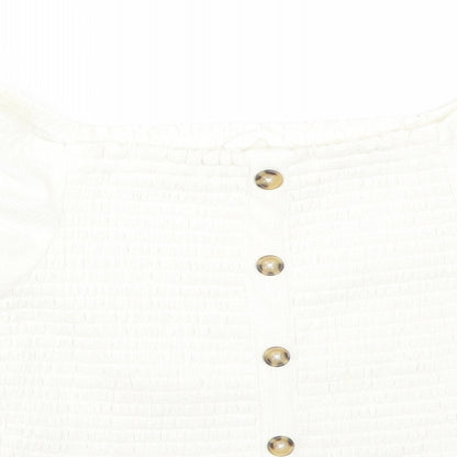 Preloved M&S Girls White  Polyester Basic T-Shirt Size 6-7 Years Off the Shoulder - Detail