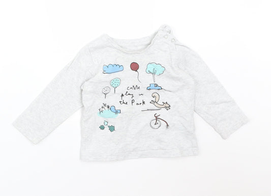 M&S Baby Grey  Cotton Basic T-Shirt Size 9-12 Months Round Neck  - COME PLAY IN THE PARK