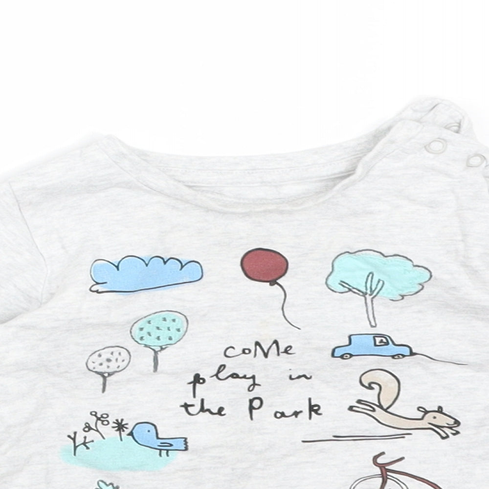 M&S Baby Grey  Cotton Basic T-Shirt Size 9-12 Months Round Neck  - COME PLAY IN THE PARK