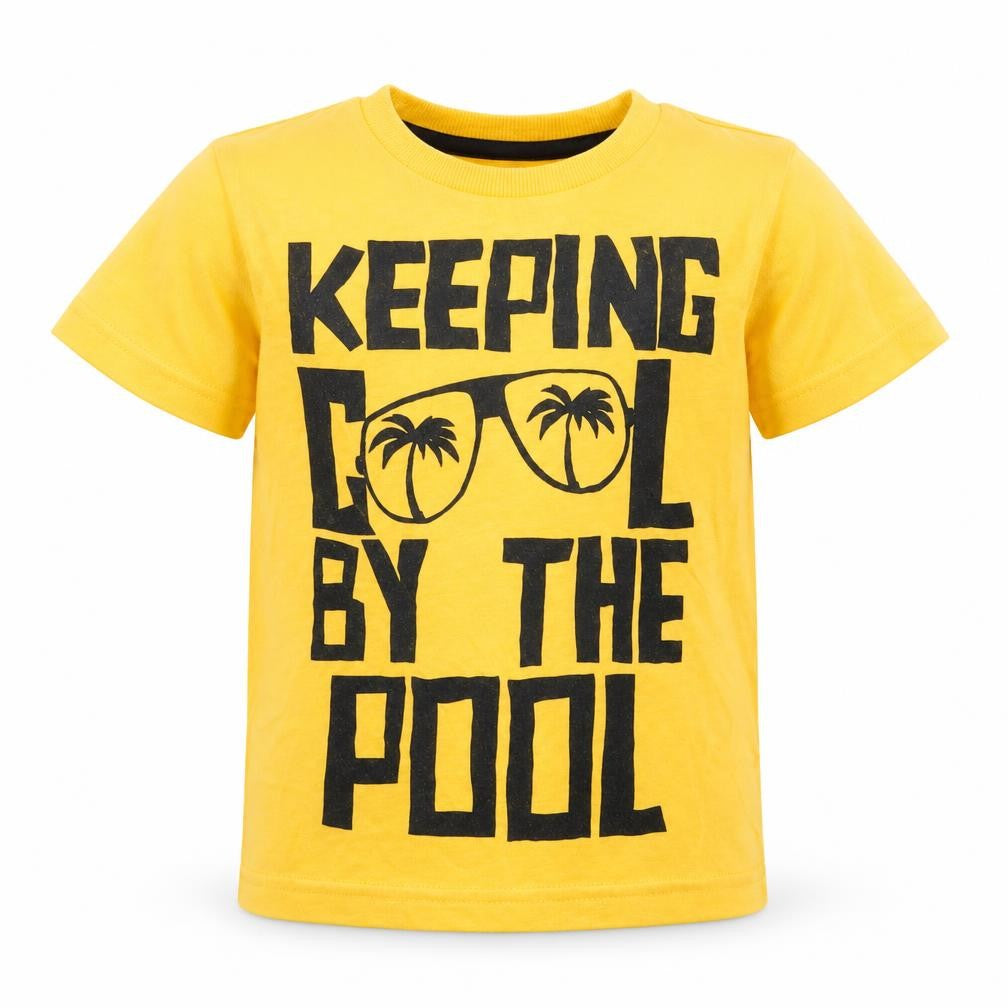 F&F Boys Orange  Cotton Basic T-Shirt Size 18-24 Months Round Neck  - KEEPING COOL BY THE POOL
