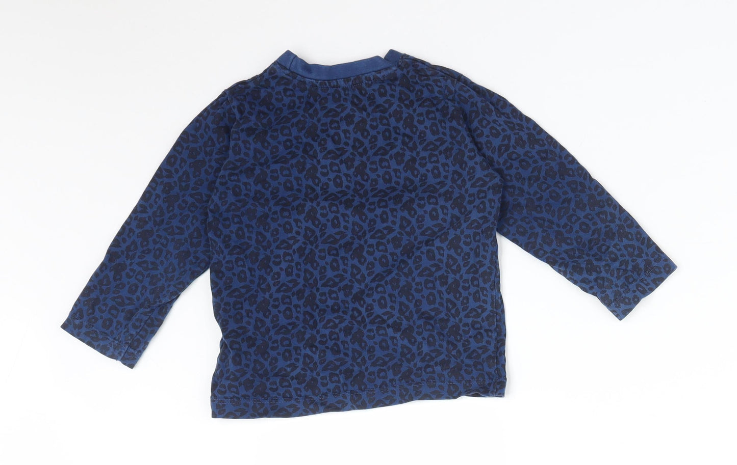 Matalan Girls Blue Animal Print Cotton Basic T-Shirt Size 18-24 Months Round Neck