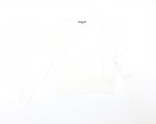 Oasis Womens White Striped Viscose Basic T-Shirt Size M Round Neck