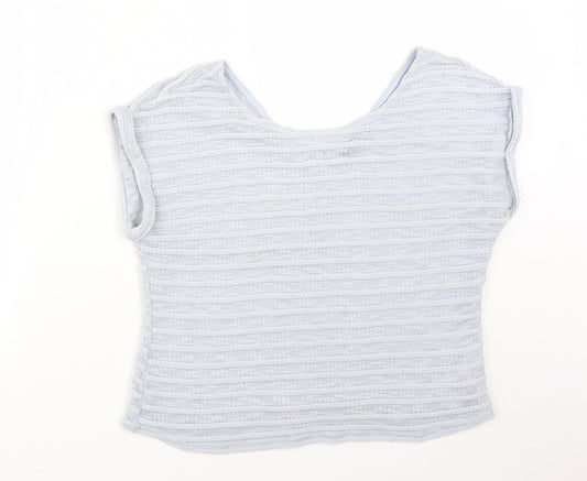 New Look Womens Blue Striped Polyester Basic T-Shirt Size 12 Round Neck