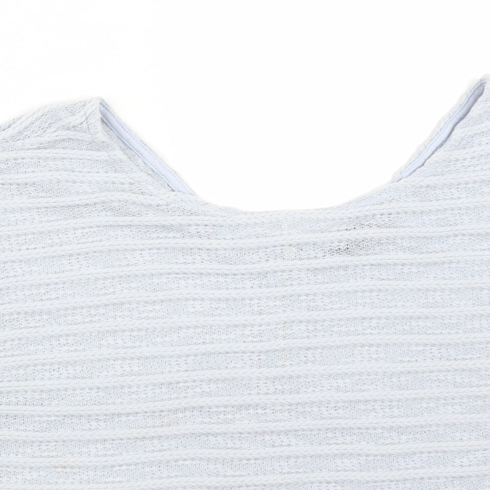 New Look Womens Blue Striped Polyester Basic T-Shirt Size 12 Round Neck
