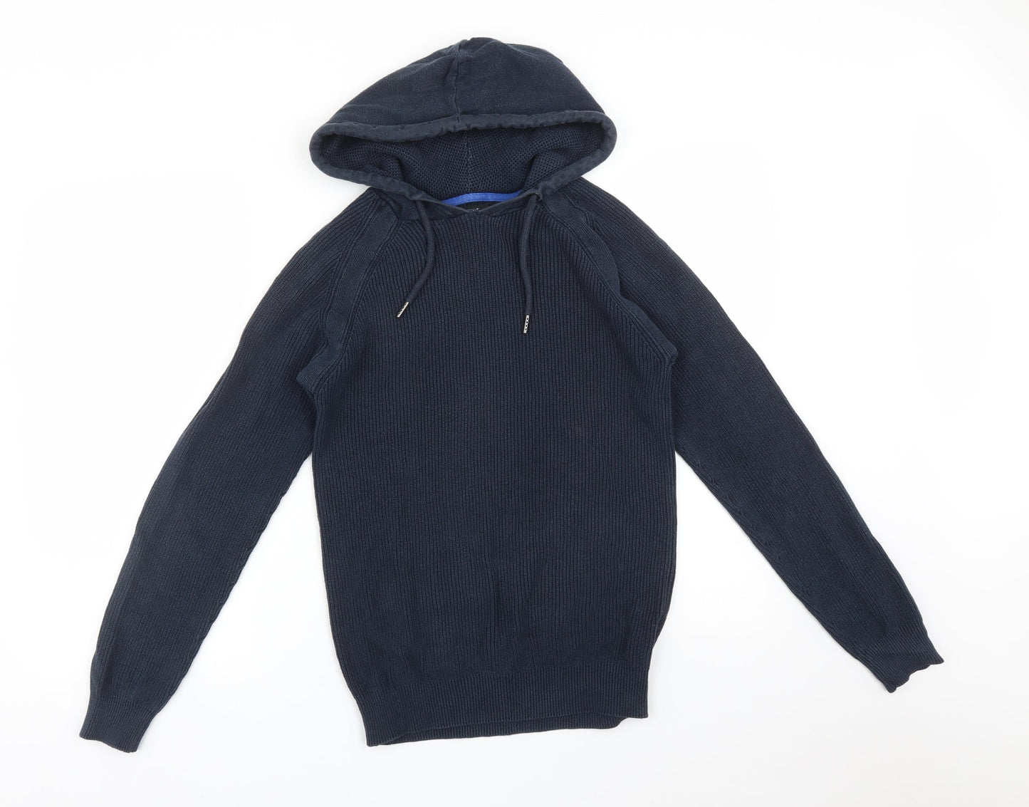NEXT Mens Blue Striped Cotton Pullover Hoodie Size XS
