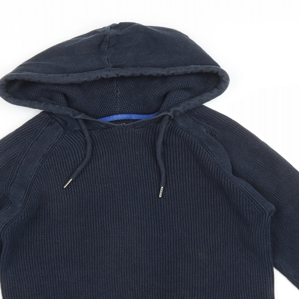 NEXT Mens Blue Striped Cotton Pullover Hoodie Size XS