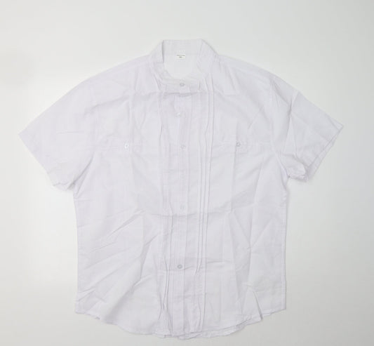 Preworn Womens White  Cotton Basic Button-Up Size 2XL Mock Neck