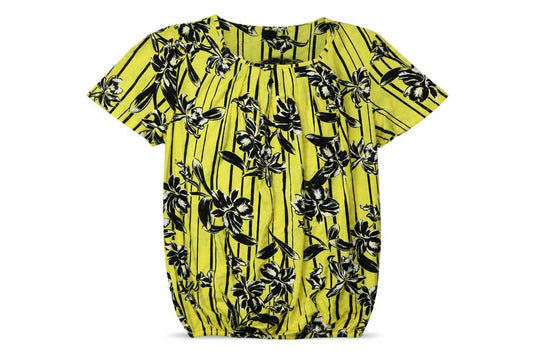 Debenhams Womens Yellow Floral Viscose Basic Blouse Size 10 Crew Neck