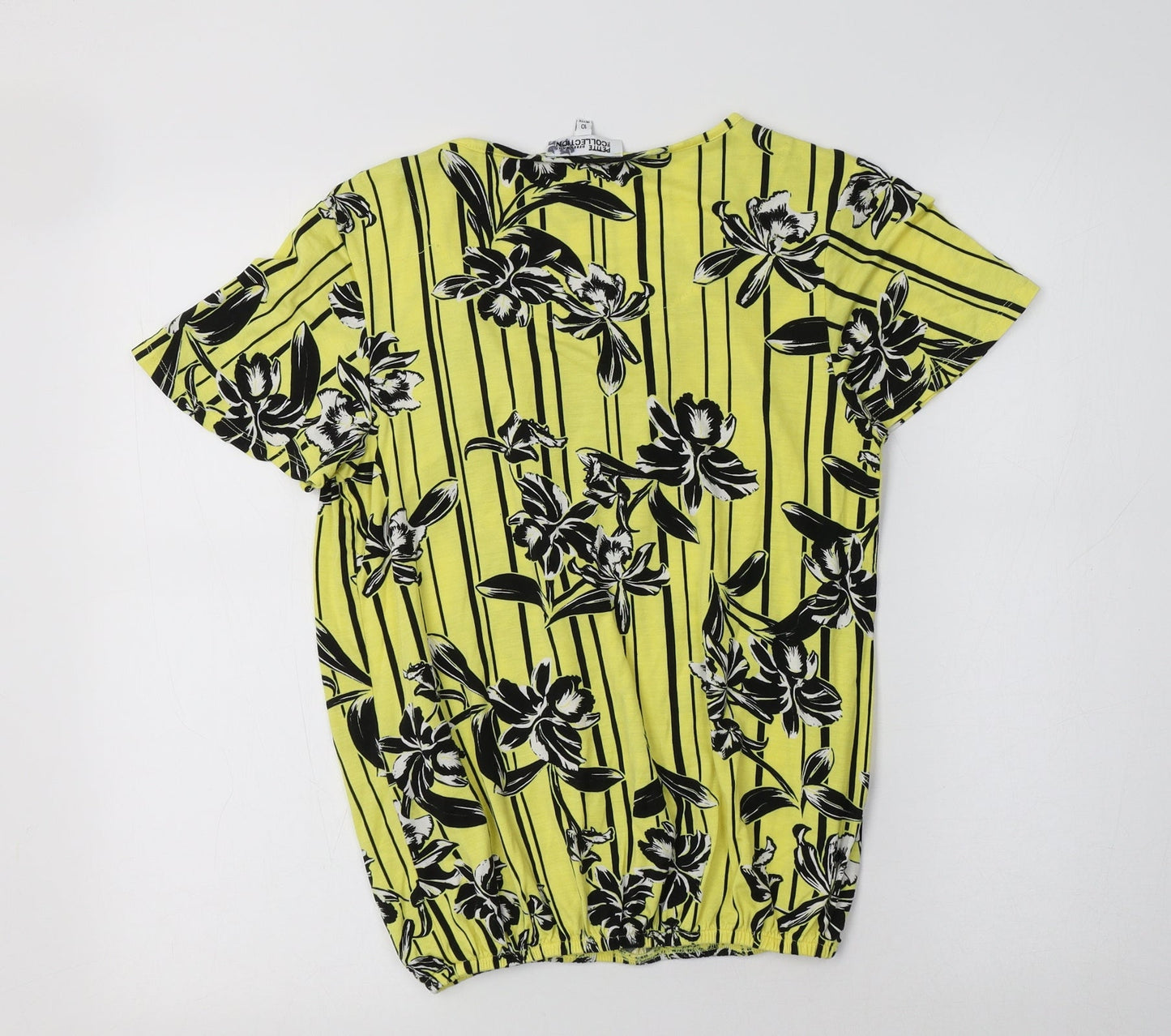 Debenhams Womens Yellow Floral Viscose Basic Blouse Size 10 Crew Neck