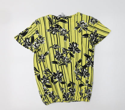 Debenhams Womens Yellow Floral Viscose Basic Blouse Size 10 Crew Neck