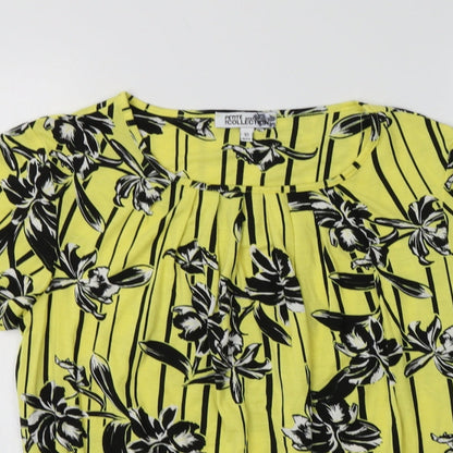 Debenhams Womens Yellow Floral Viscose Basic Blouse Size 10 Crew Neck