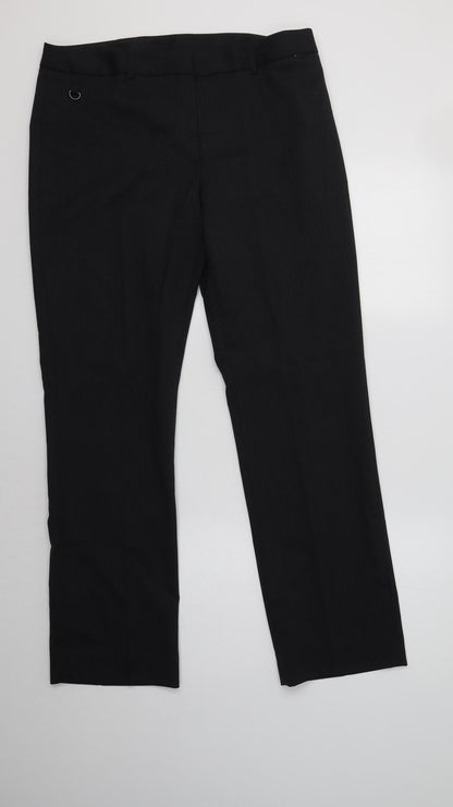 Preworn Womens Grey Striped Polyester Dress Pants Trousers Size 14 L31 in Regular