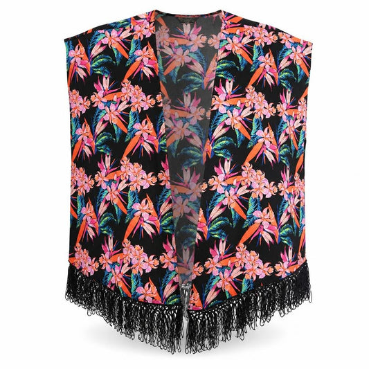Originals Womens Black Floral Polyester Tunic Blouse Size M V-Neck - Beach type cover up Orange Blue Pink flowers