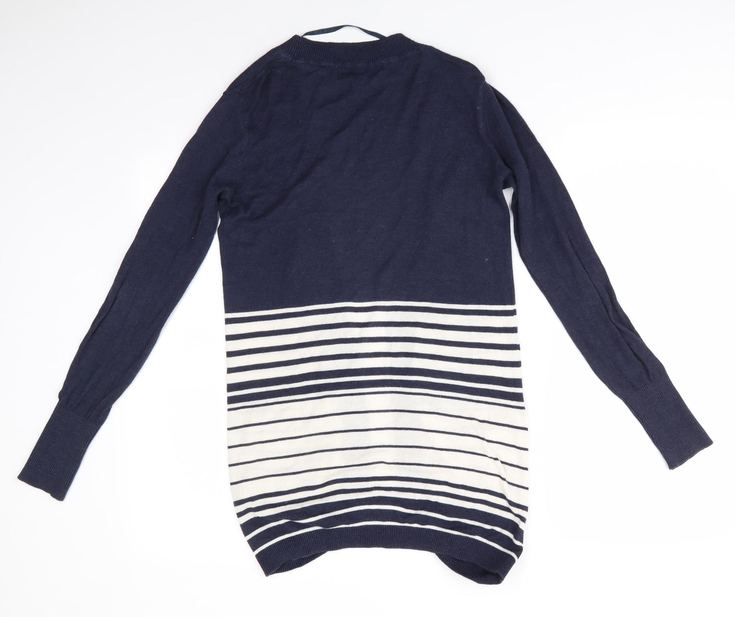 Atmosphere Womens Blue V-Neck Striped Viscose Cardigan Jumper Size 10   - Longline Cardigan Blue & Ivory