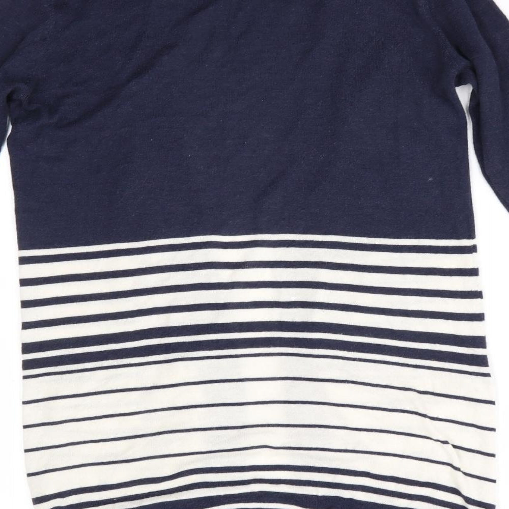 Atmosphere Womens Blue V-Neck Striped Viscose Cardigan Jumper Size 10   - Longline Cardigan Blue & Ivory