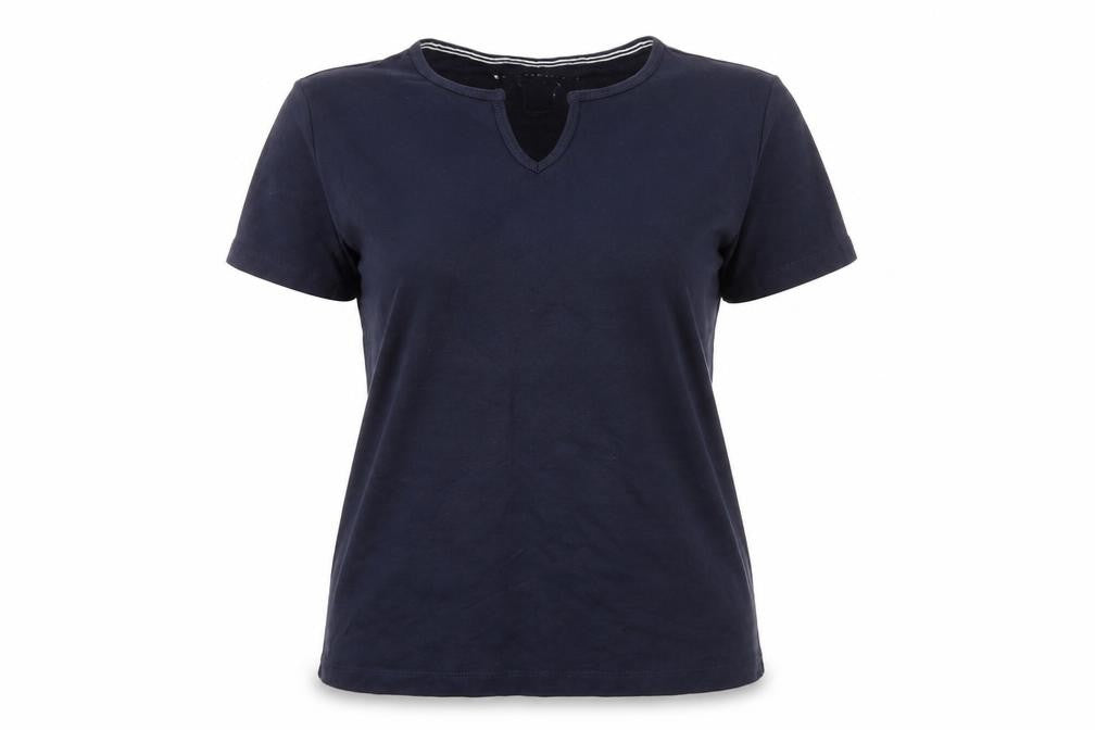 BM Womens Blue  Cotton Basic T-Shirt Size S V-Neck