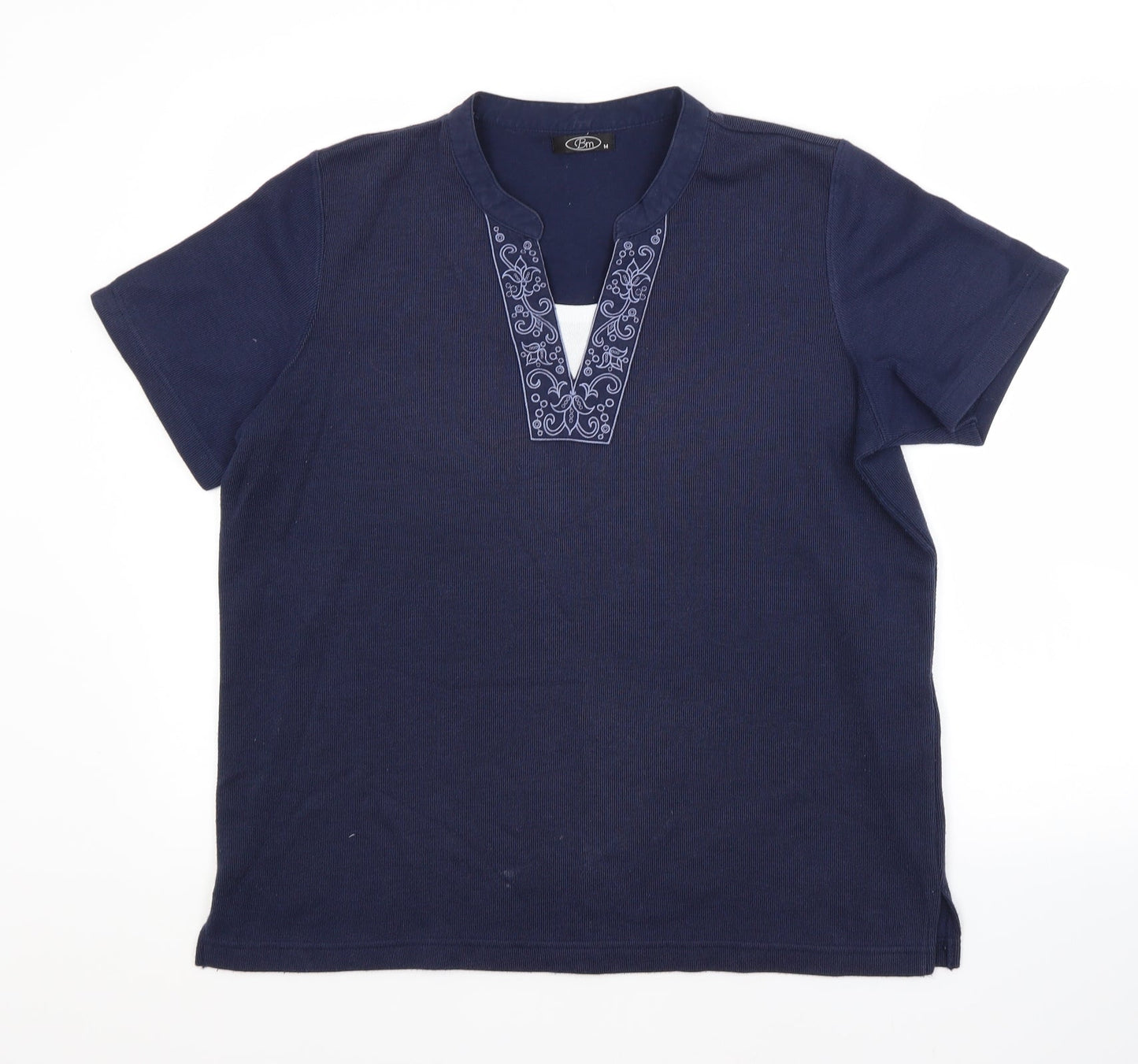 BM Womens Blue  Polyester Basic Blouse Size M V-Neck