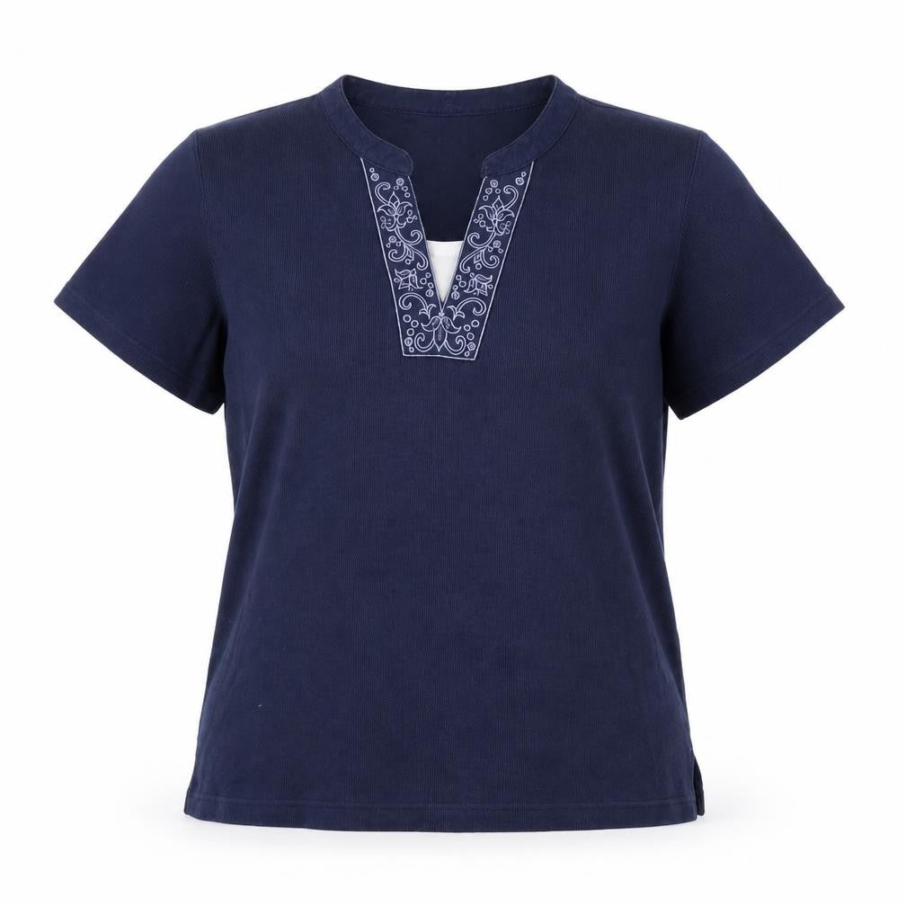 BM Womens Blue  Polyester Basic Blouse Size M V-Neck