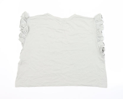 Zara Womens Grey  Cotton Basic Blouse Size L Crew Neck