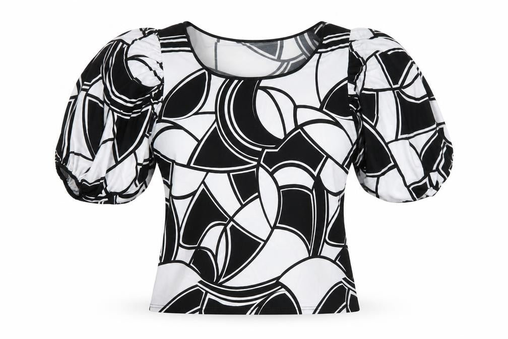 White Womens Multicoloured Geometric Polyester Basic Blouse Size M Scoop Neck