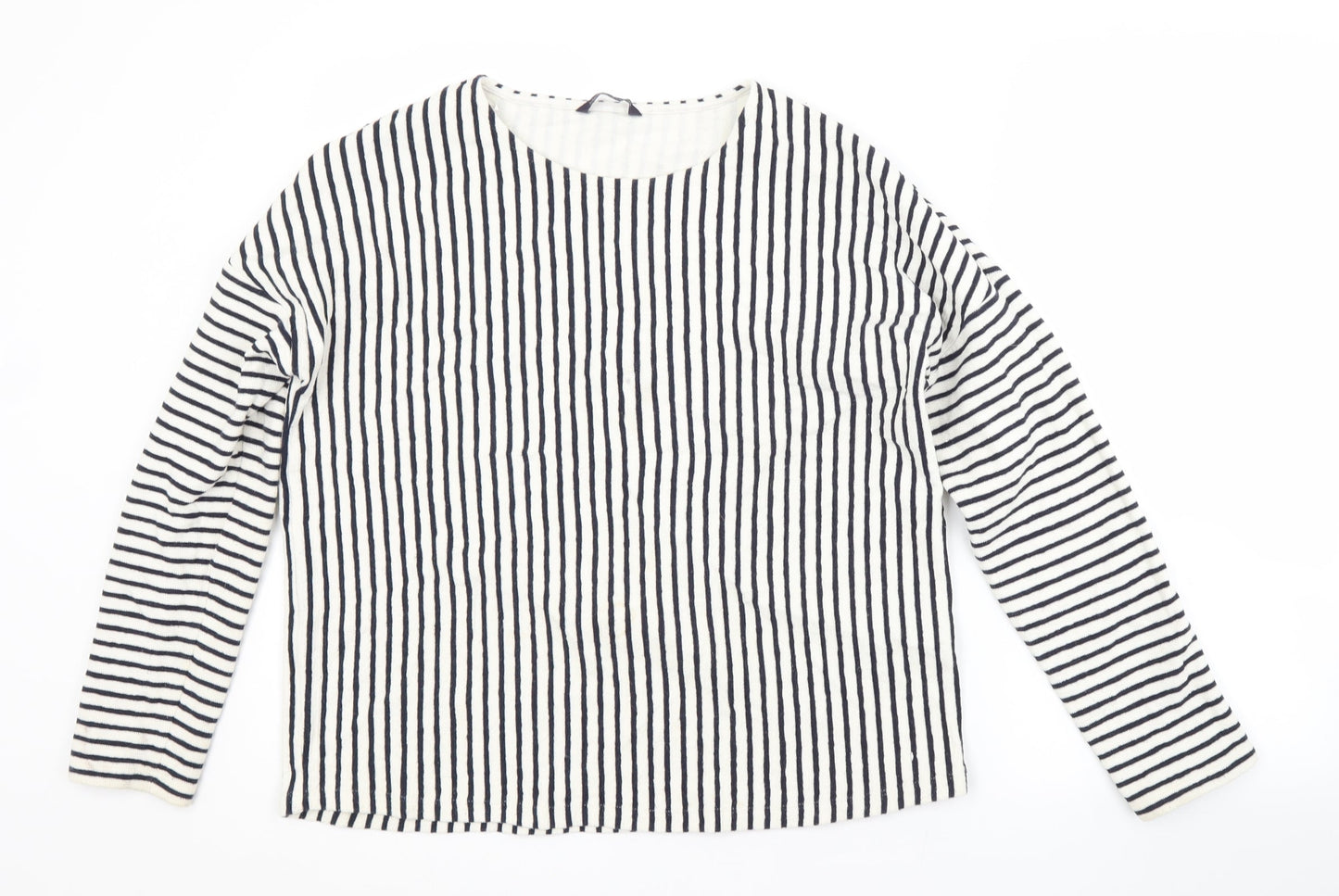 M&S Womens White Crew Neck Striped Cotton Pullover Jumper Size 16
