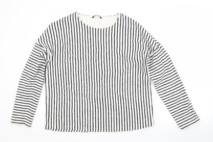 Marks & Spencer Womens White Crew Neck Striped Cotton Pullover Jumper Size 16