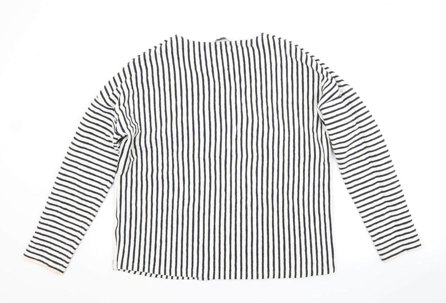 M&S Womens White Crew Neck Striped Cotton Pullover Jumper Size 16