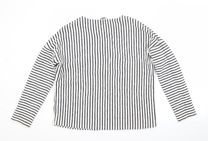 Marks & Spencer Womens White Crew Neck Striped Cotton Pullover Jumper Size 16