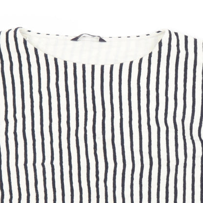 Marks & Spencer Womens White Crew Neck Striped Cotton Pullover Jumper Size 16