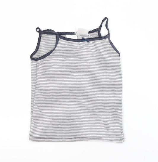 H&M Girls Blue Striped Cotton Basic Tank Size 5-6 Years Square Neck