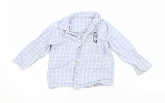 Nutmeg Baby Blue Check Cotton Basic Button-Up Size 12-18 Months Collared