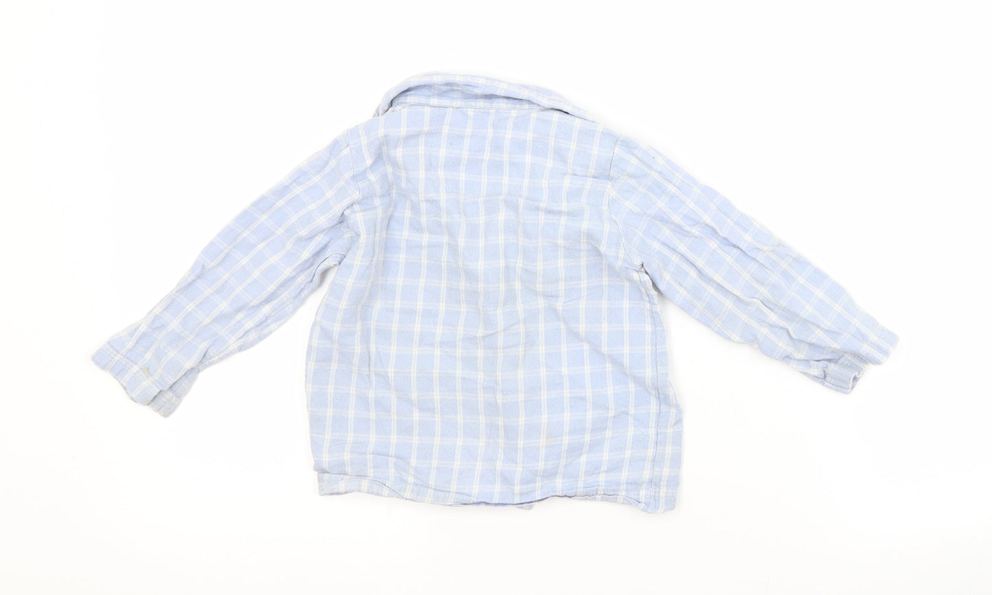 Nutmeg Baby Blue Check Cotton Basic Button-Up Size 12-18 Months Collared