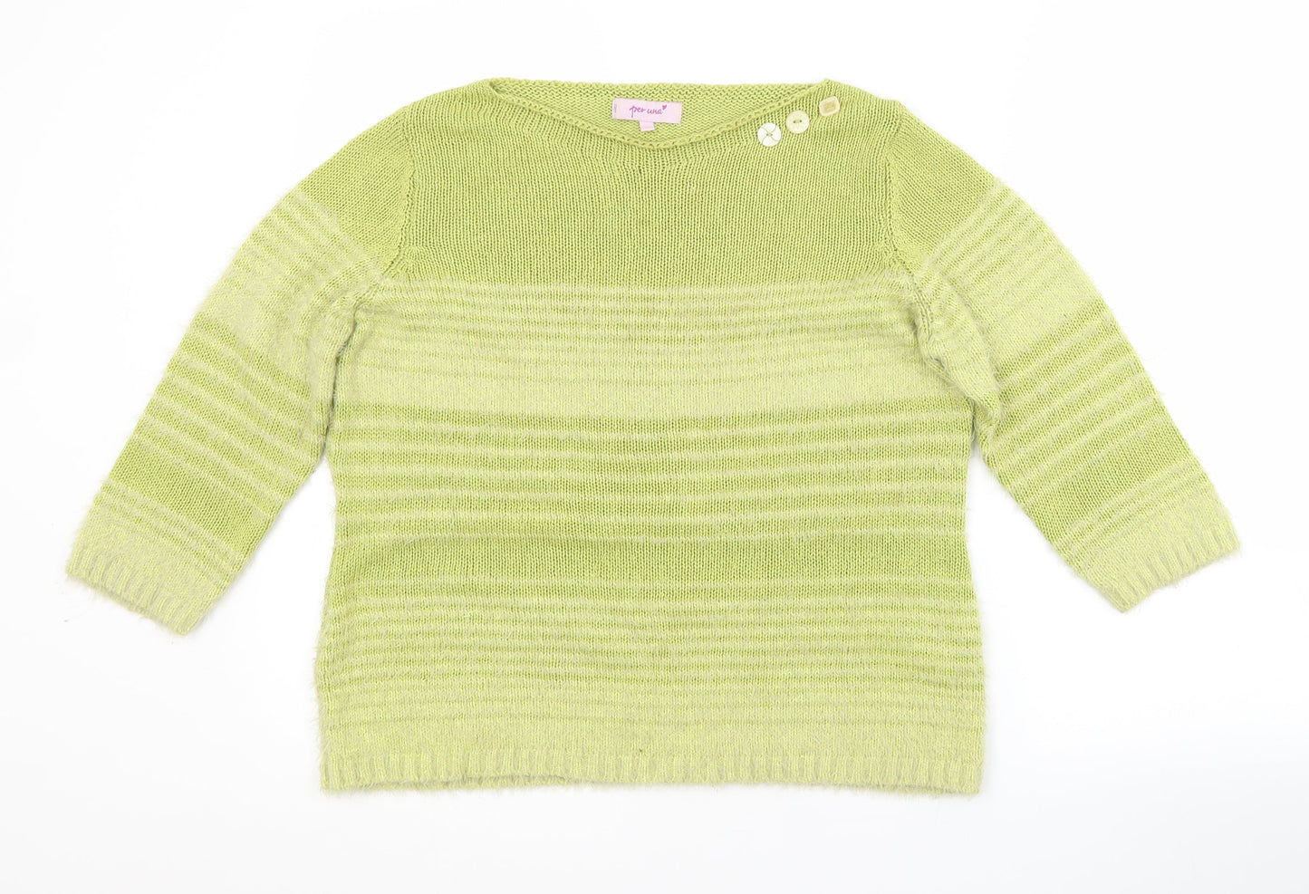 Per Una Womens Green Boat Neck Striped Acrylic Pullover Jumper Size M