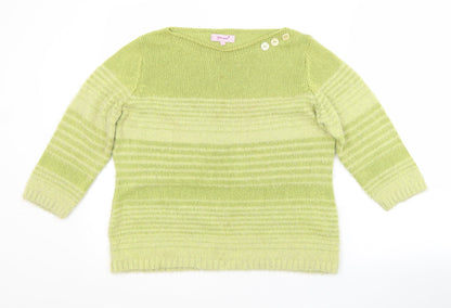 Preloved Per Una Womens Green Boat Neck Striped Acrylic Pullover Jumper Size M - Front