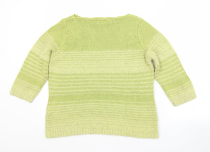 Preloved Per Una Womens Green Boat Neck Striped Acrylic Pullover Jumper Size M - Back