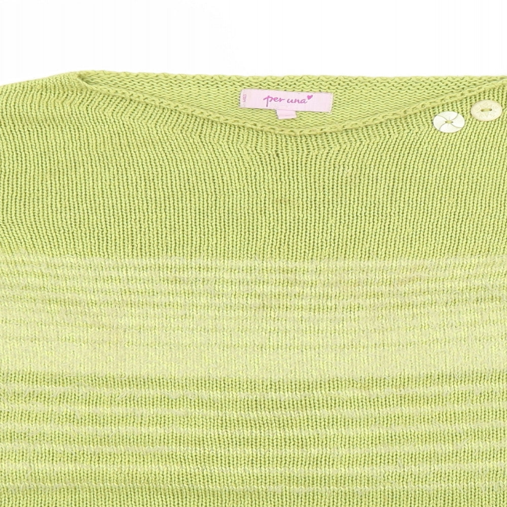 Per Una Womens Green Boat Neck Striped Acrylic Pullover Jumper Size M