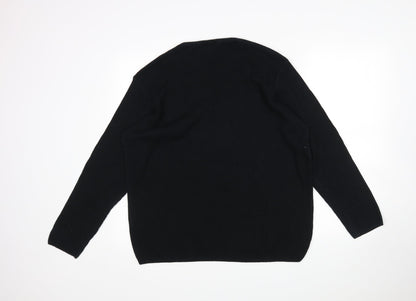 George Mens Black V-Neck  Acrylic Pullover Jumper Size M