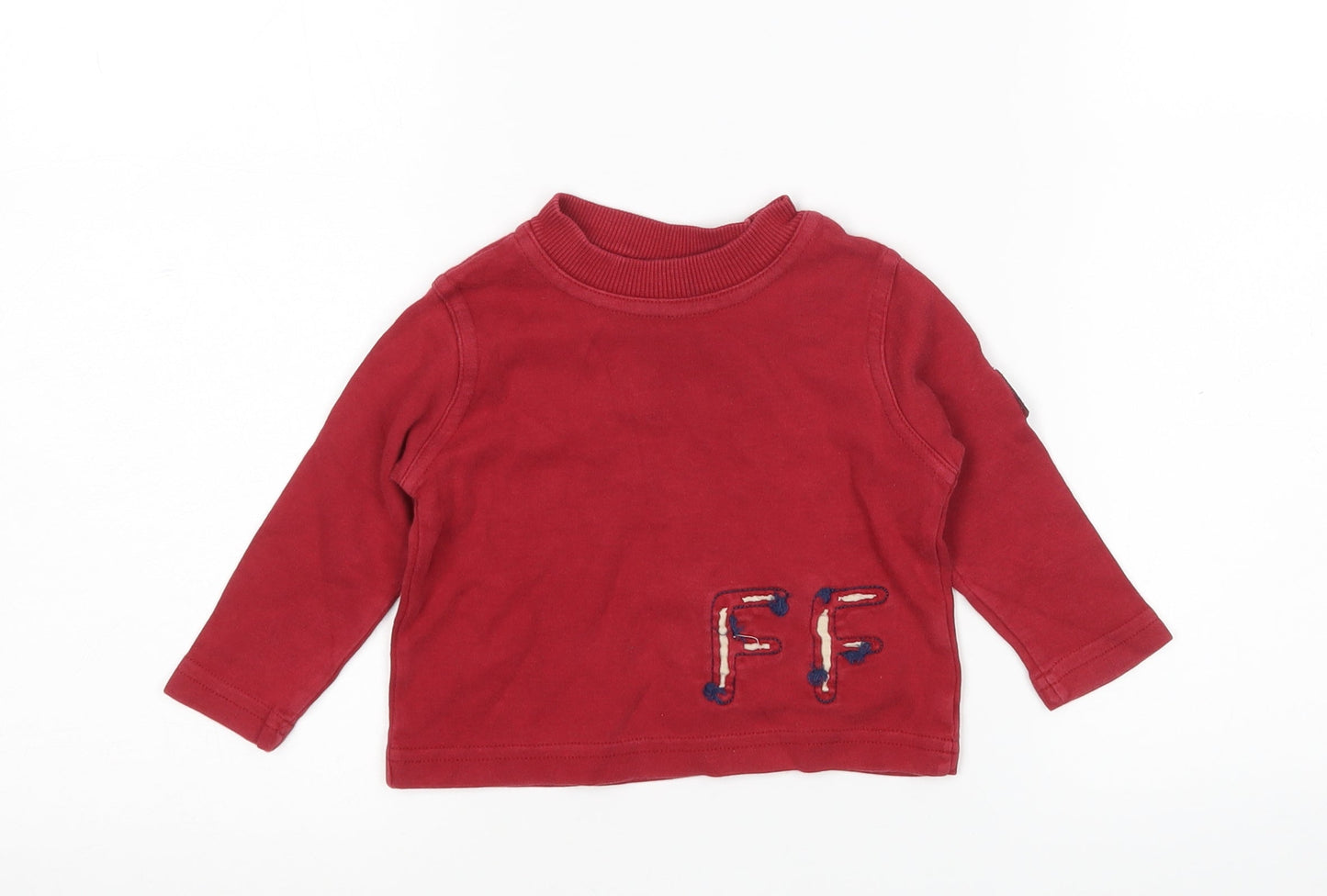 Feu Follet Boys Red  Cotton Basic T-Shirt Size 6-9 Months Round Neck