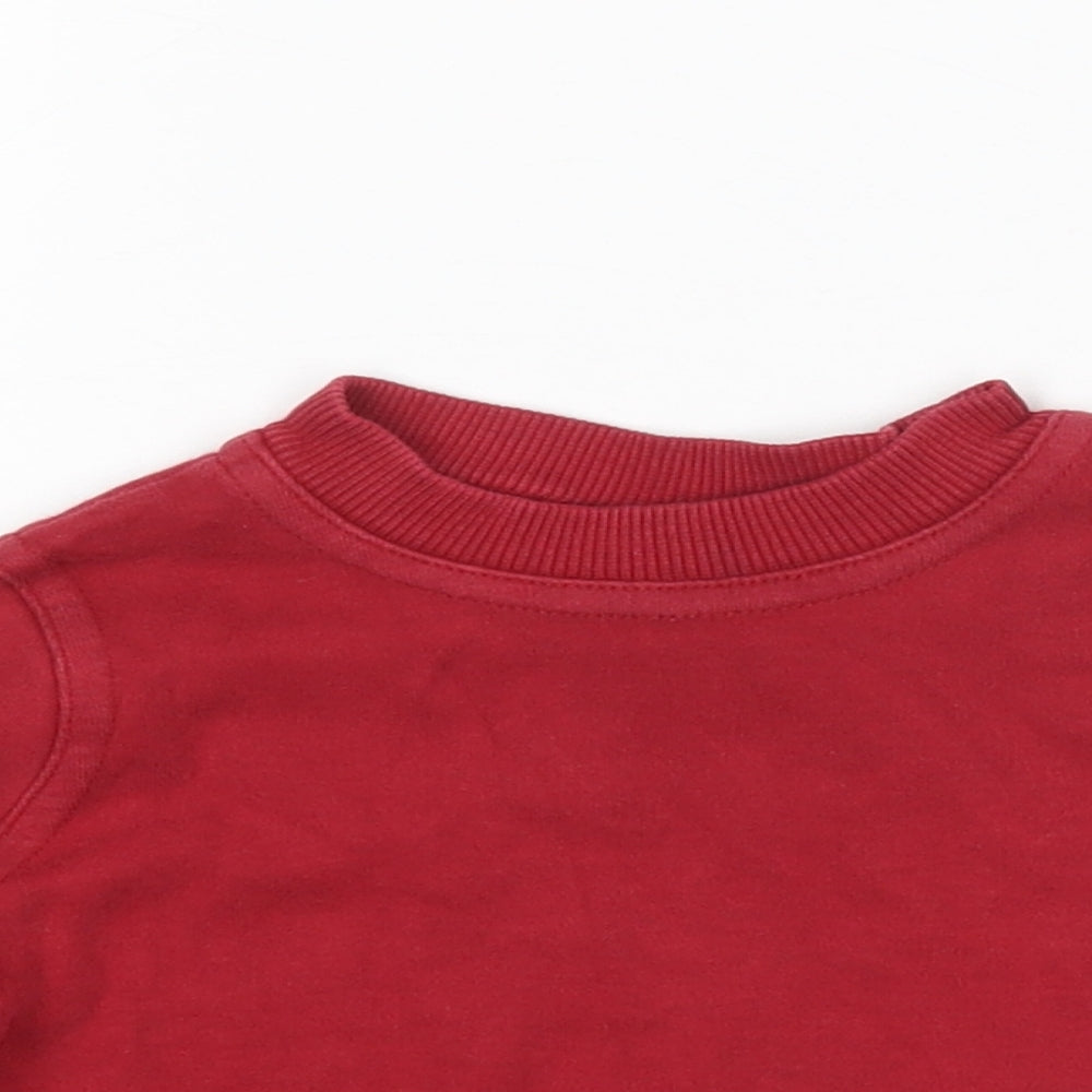 Feu Follet Boys Red  Cotton Basic T-Shirt Size 6-9 Months Round Neck