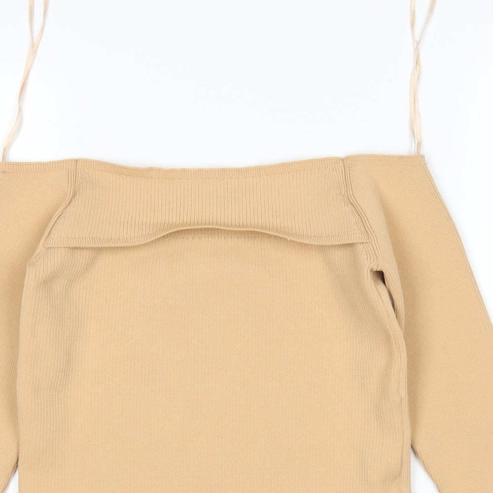 River Island Womens Beige Square Neck  Polyester Pullover Jumper Size 10