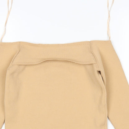 River Island Womens Beige Square Neck  Polyester Pullover Jumper Size 10