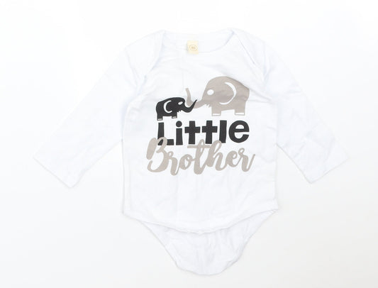 Preworn Boys White  Cotton Babygrow One-Piece Size 12 Months   - LITTLE BROTHER