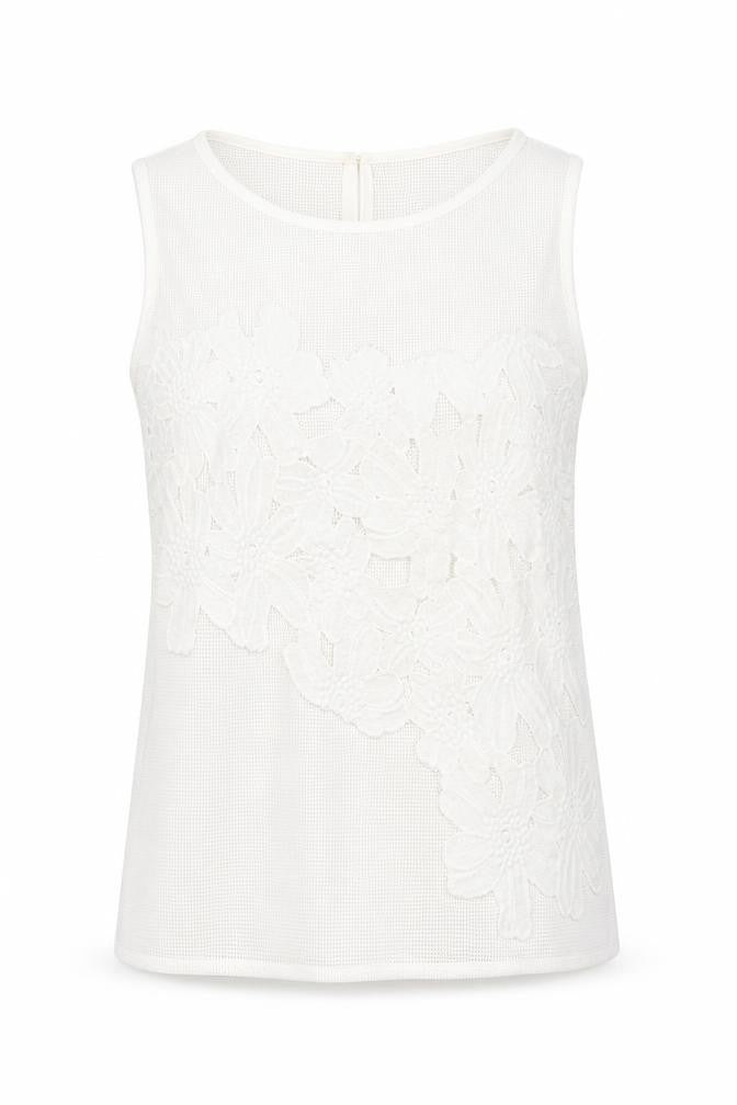 Soon Womens White Floral Polyester Basic T-Shirt Size 8 Round Neck