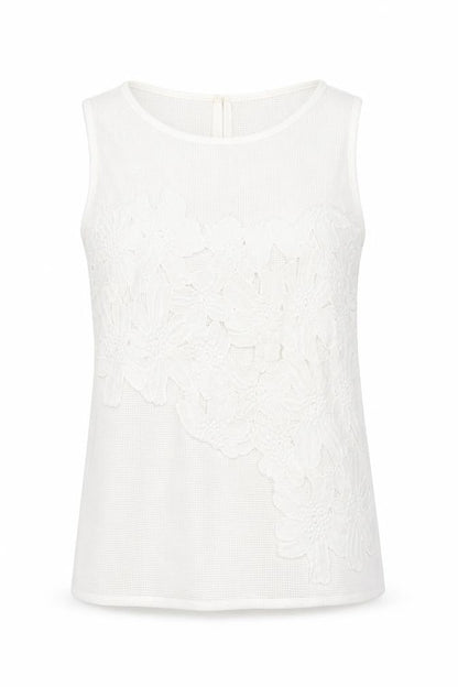 Soon Womens White Floral Polyester Basic T-Shirt Size 8 Round Neck