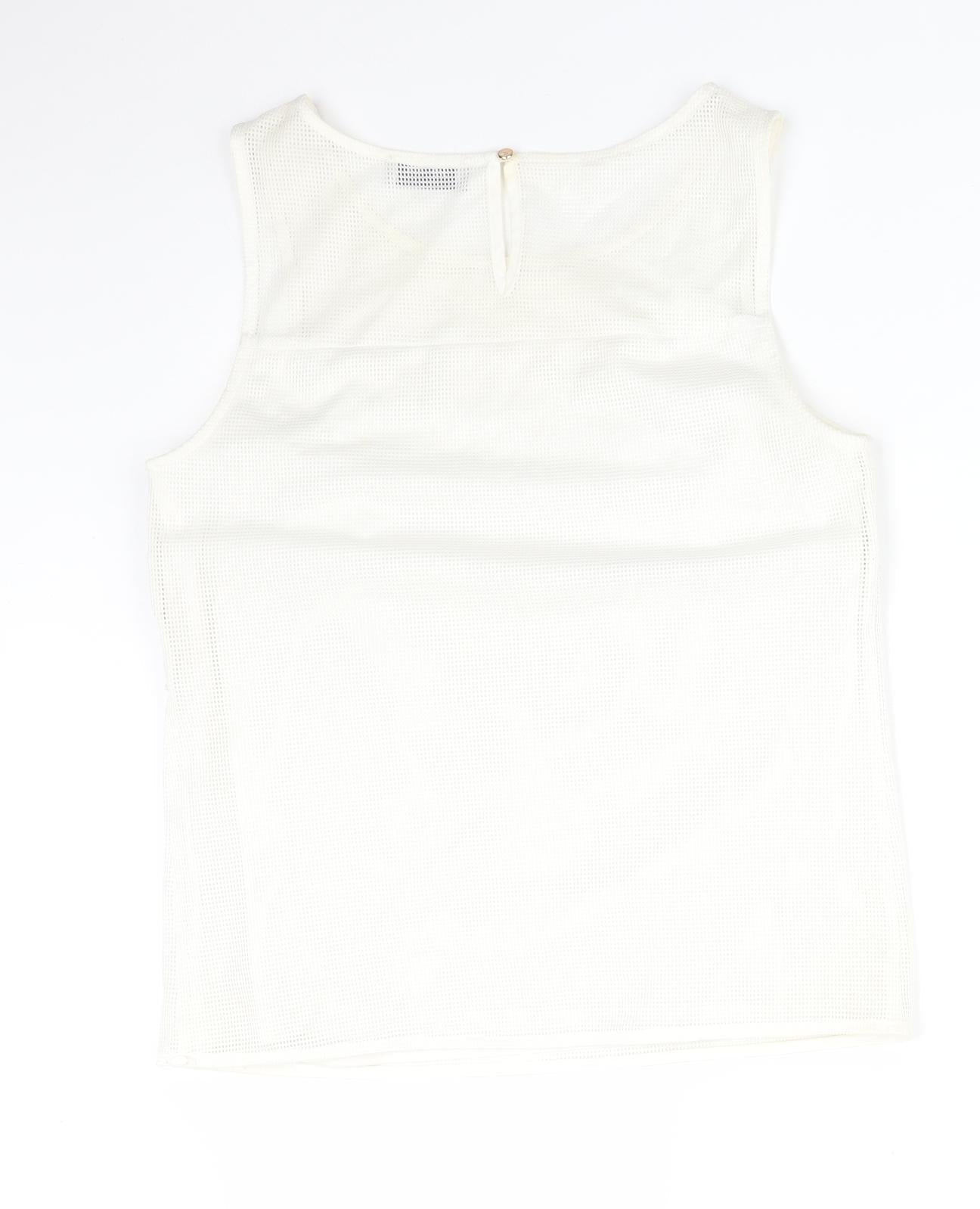 Soon Womens White Floral Polyester Basic T-Shirt Size 8 Round Neck