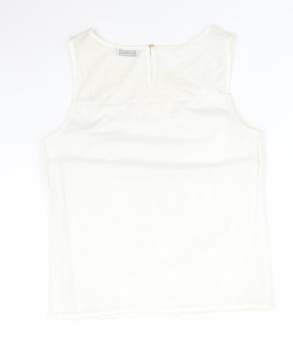 Soon Womens White Floral Polyester Basic T-Shirt Size 8 Round Neck