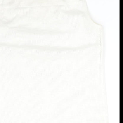Soon Womens White Floral Polyester Basic T-Shirt Size 8 Round Neck